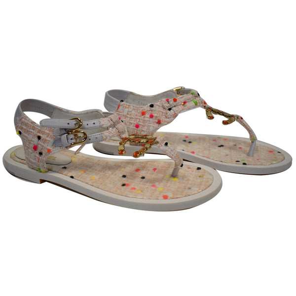 Chanel Thong Tweed Sandals Off White Size 40 - Multicolor dot design