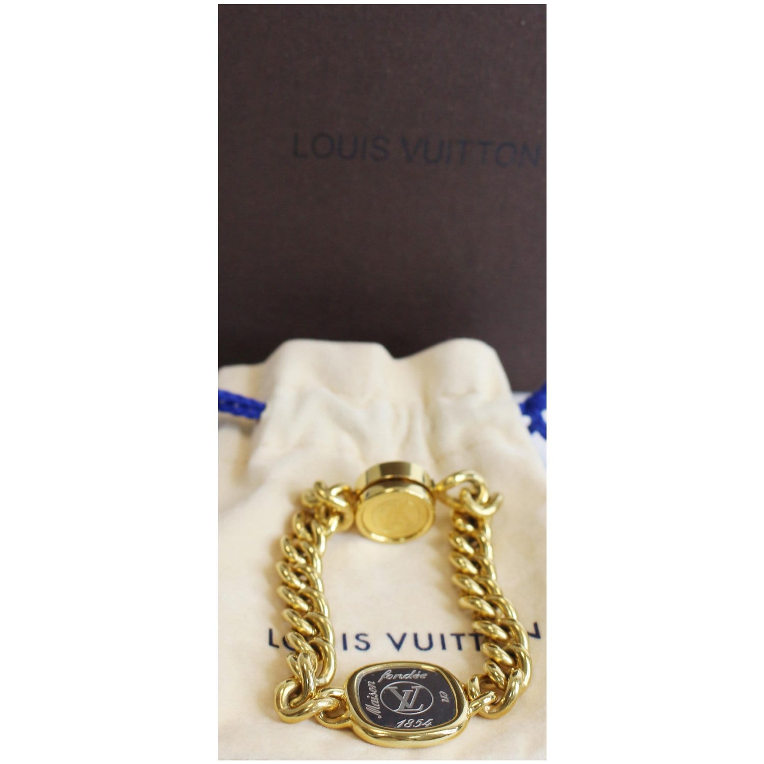 LOUIS VUITTON Louis Vuitton Brasserie Spike It Bracelet M6693 Notation Size  17 Leather Blue Gold Silver