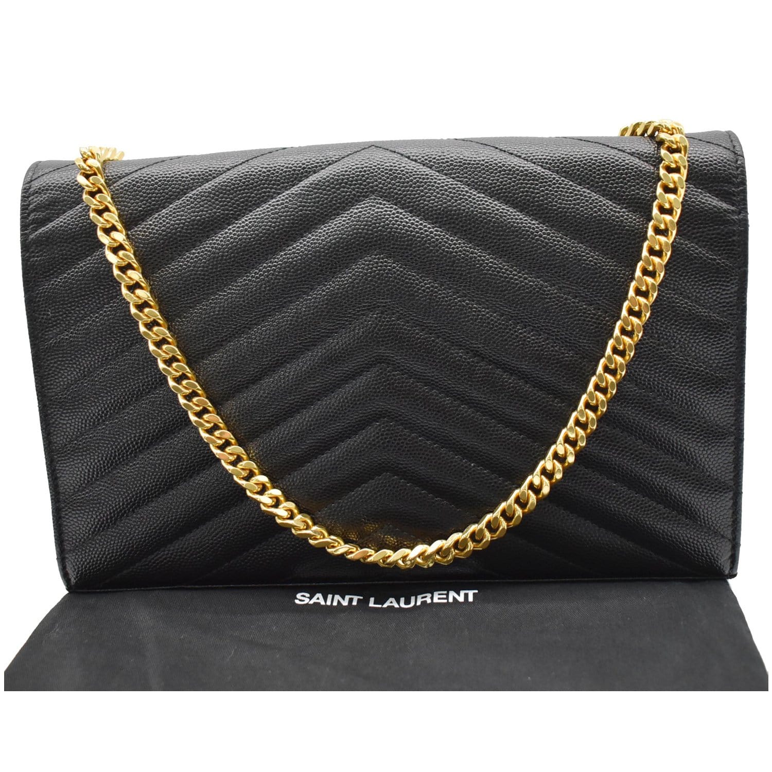 Saint Laurent Envelope Quilted Leather Chain Wallet Black / Black Hardware