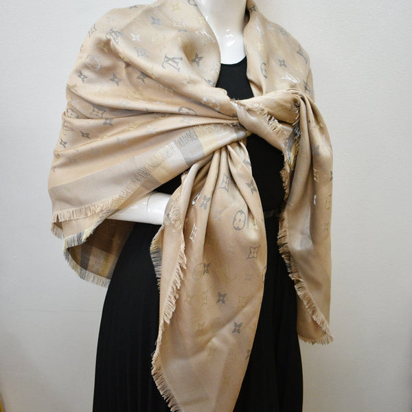 LOUIS VUITTON Silk Monogram Scarf/Shawl Beige