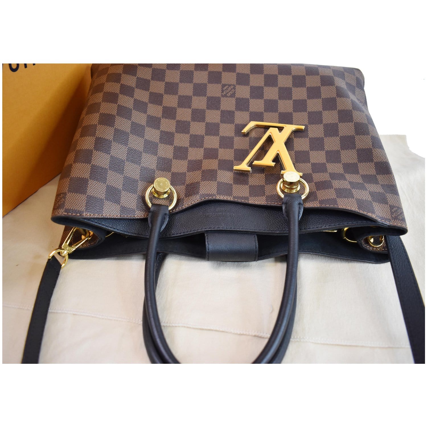 Louis Vuitton, Bags, Louis Vuitton Riverside Damier Ebene Satchel  Shoulder Bag Brown Black Orange