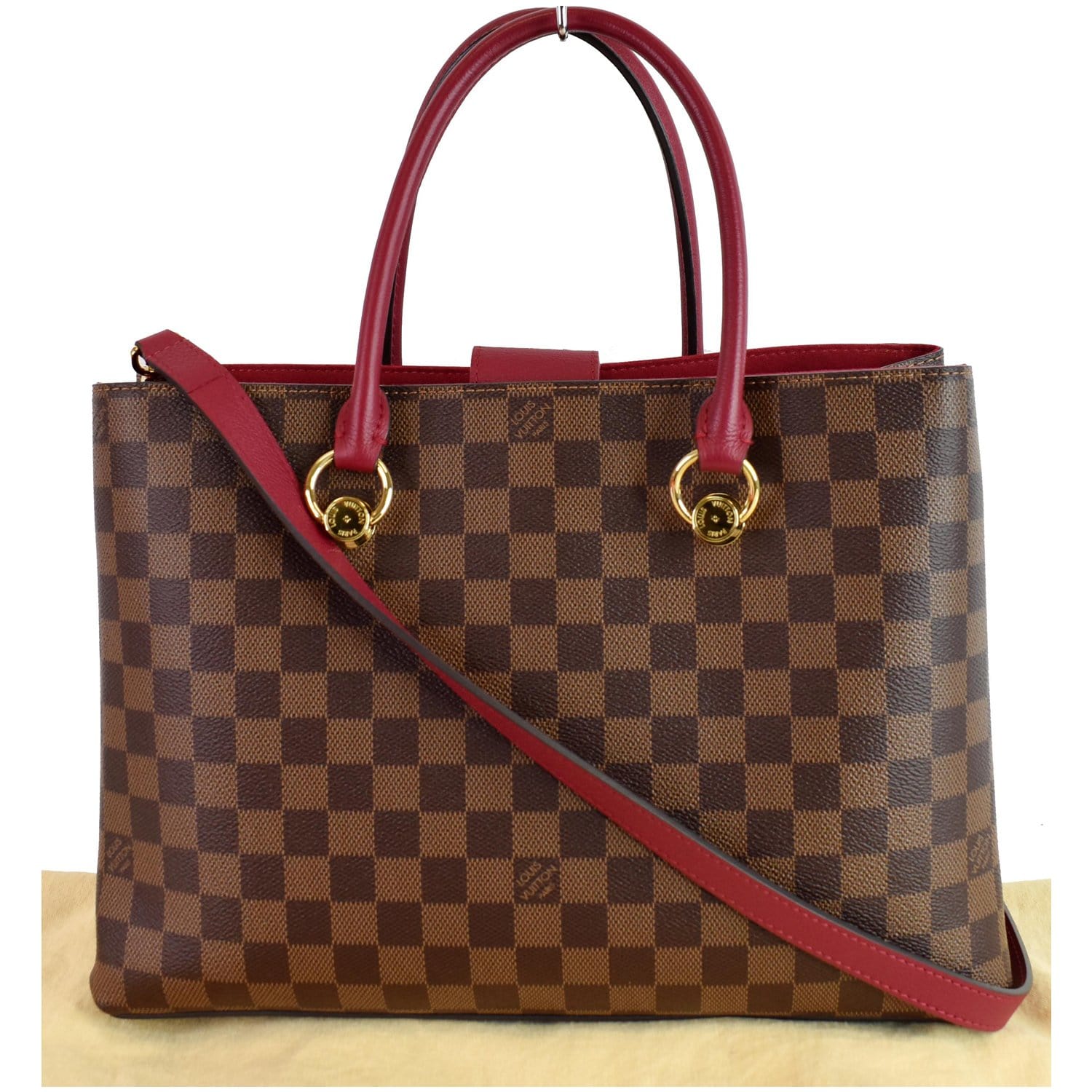 Louis+Vuitton+LV+Riverside+Red+Strap+Shoulder+Bag+Brown+Canvas for sale  online