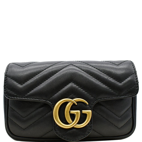 GUCCI GG Marmont Matelasse Leather Super Mini Crossbody Bag Black