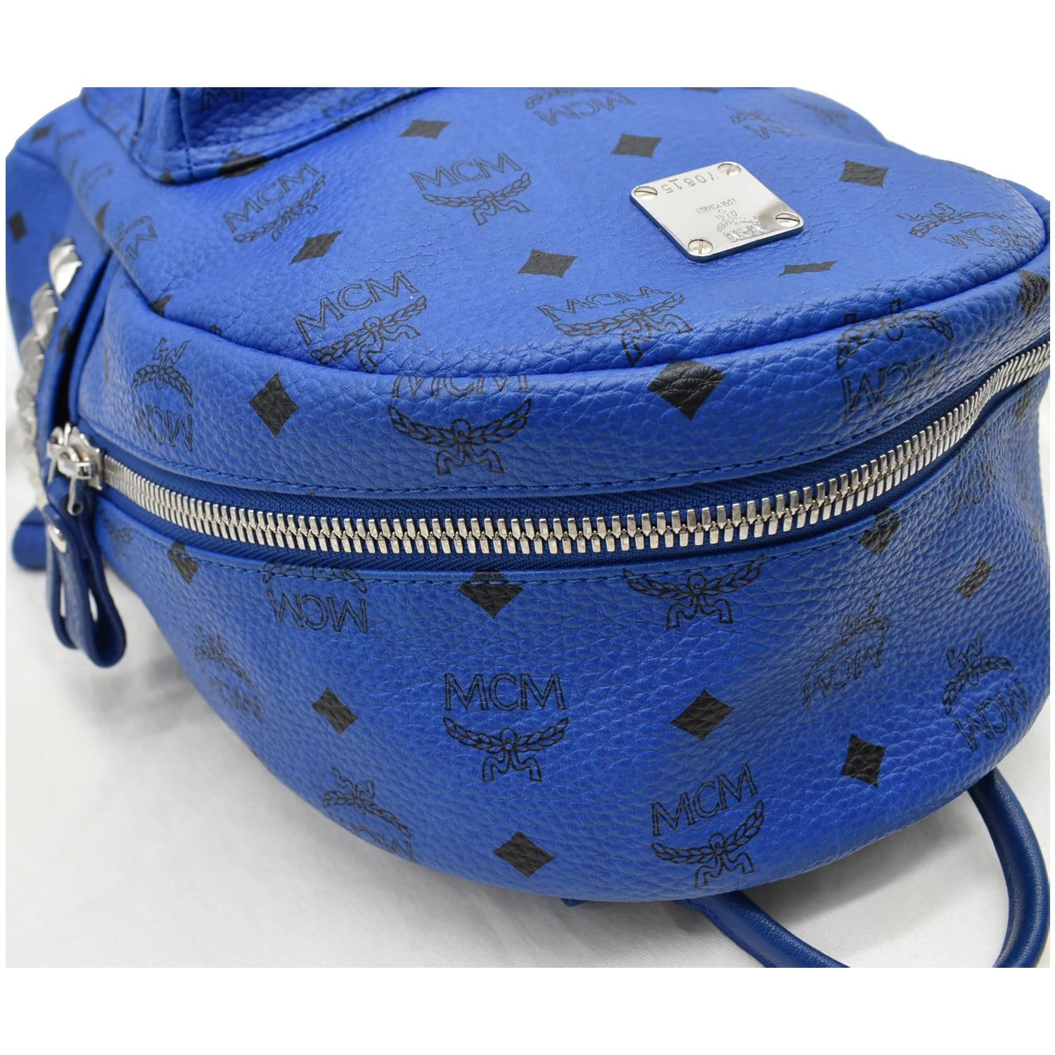 MCM Blue Visetos Coated Canvas and Leather Small Studs Stark Backpack at  1stDibs