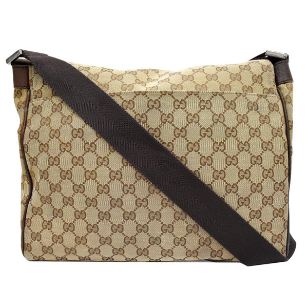 GUCCI Flap Top GG Canvas Messenger Crossbody Bag Beige 145861