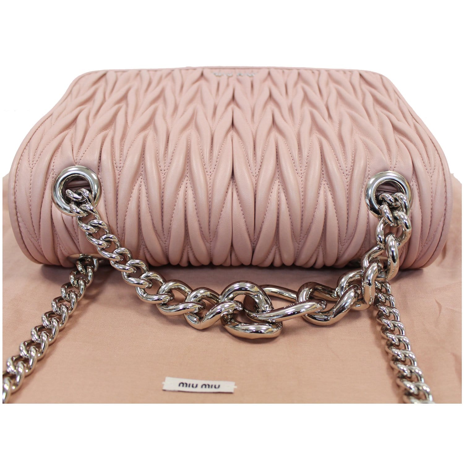 Authentic Miu Miu Pink Metalasse Leather Clutch Chain Crossbody Sling Bag  Italy