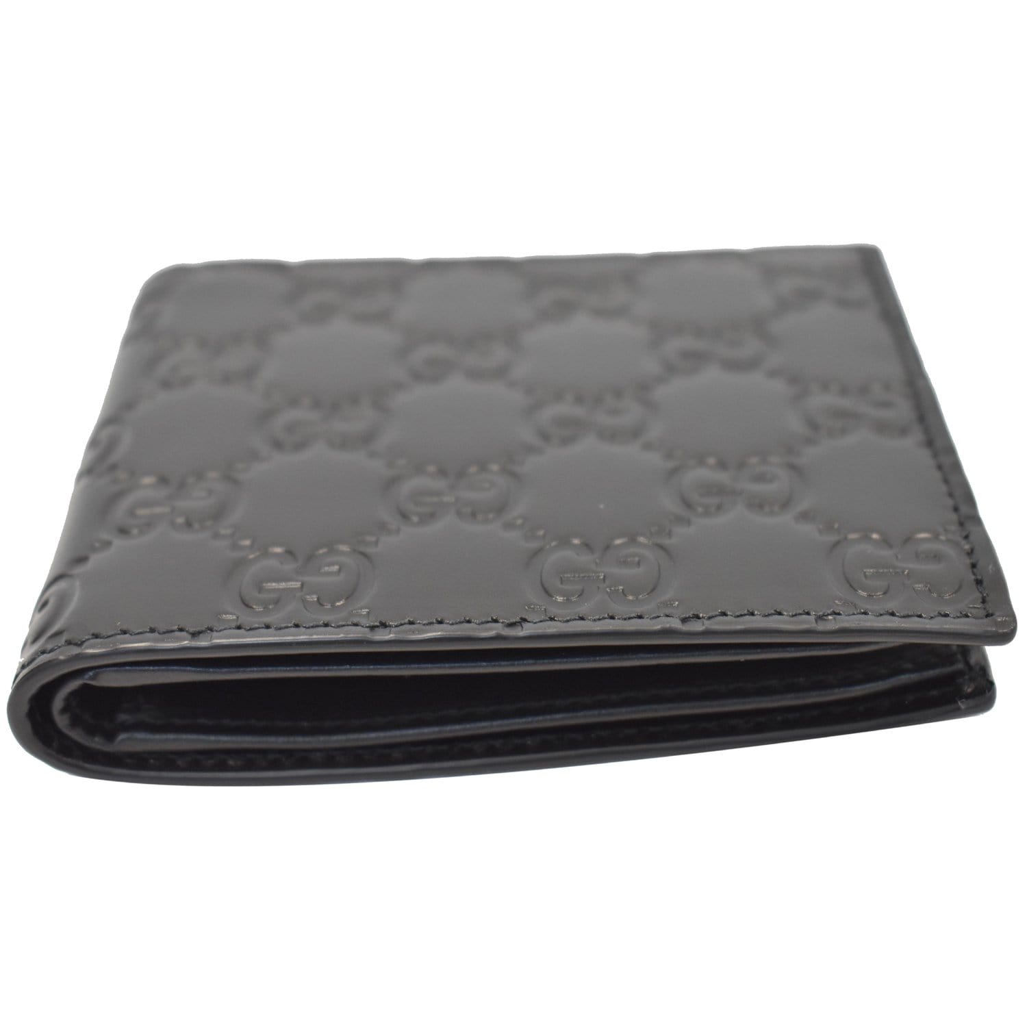 GUCCI Calfskin GG Embossed Perforated Bi-Fold Wallet Black 1189094