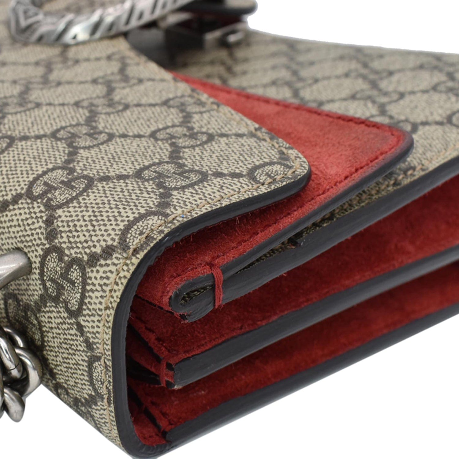Gucci Dionysus Crossbody Bag GG Supreme Beige Monogram Canvas Red Suede