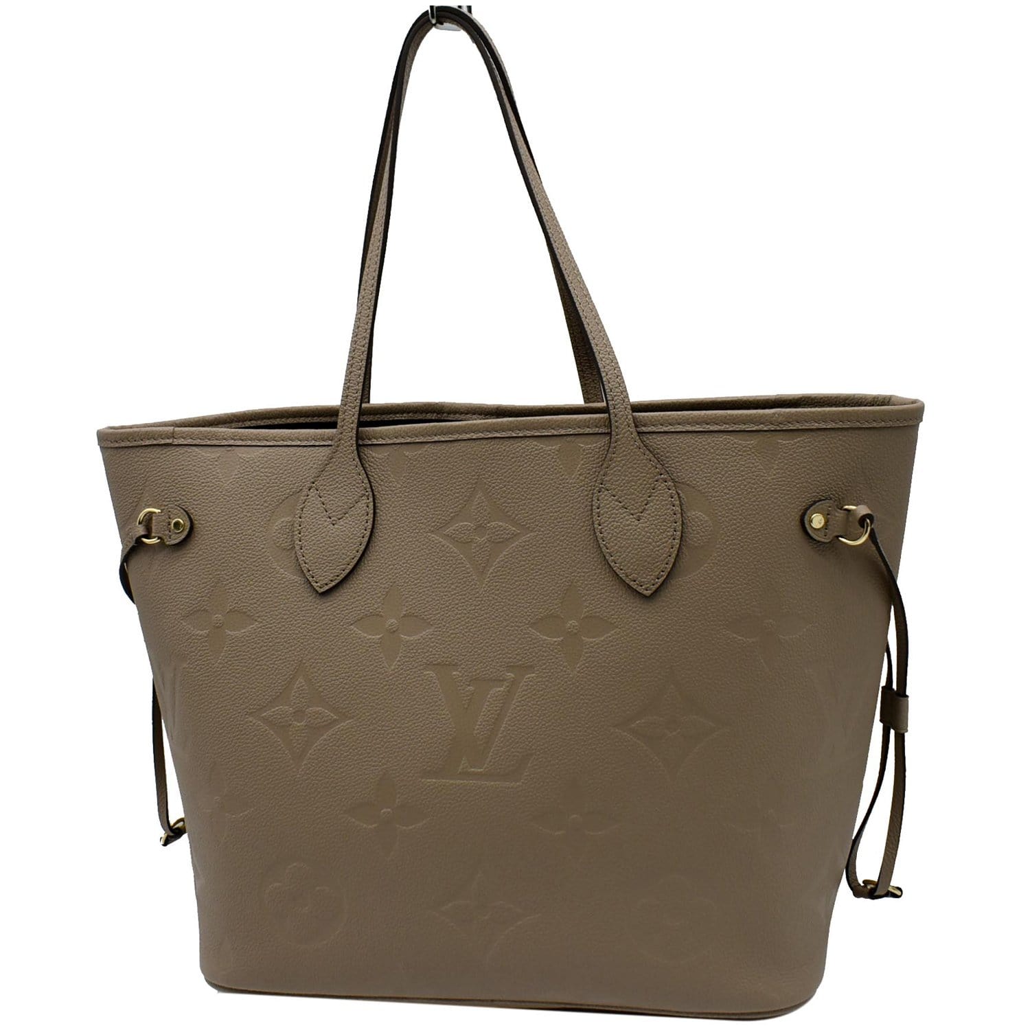 Louis Vuitton Khaki x Beige Monogram Leather Empreinte Neverfull MM Tote  46lk31