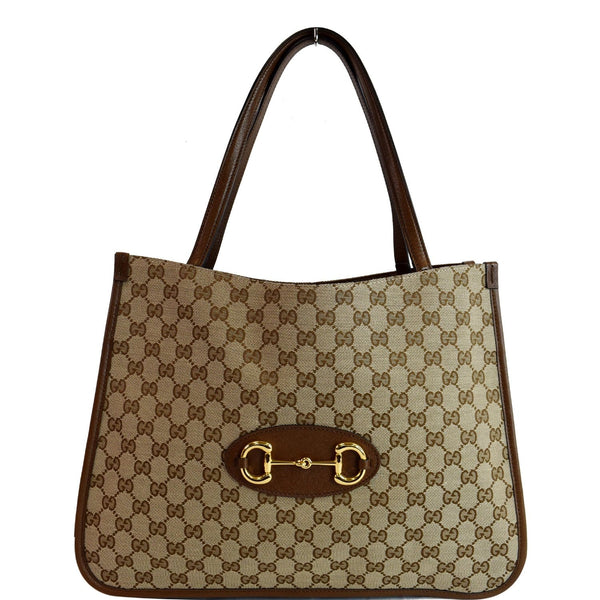 GUCCI Horsebit 1955 GG Canvas Medium Tote Bag Brown 623694