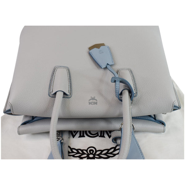 MCM Milla Medium Top Handle Leather Tote Shoulder Bag Light Blue