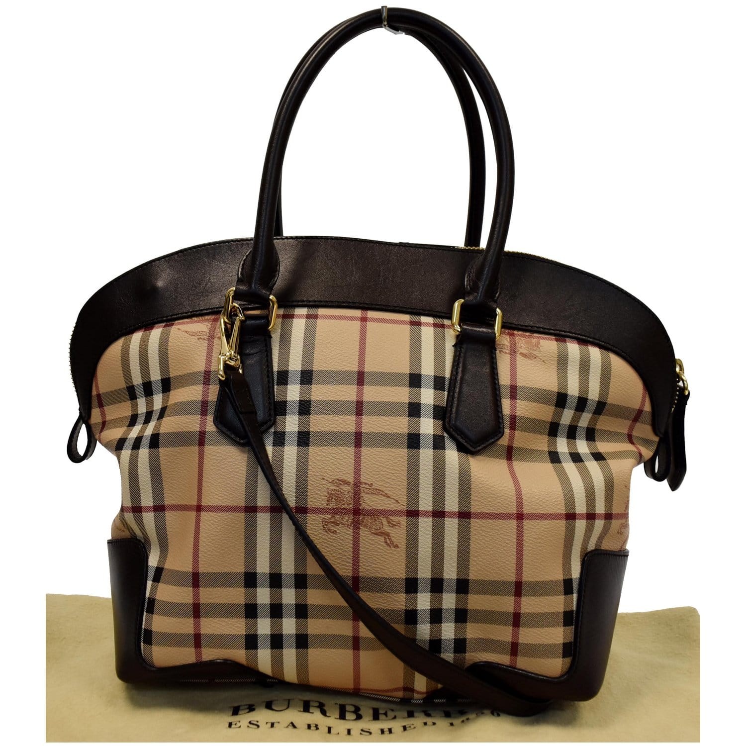 Burberry Haymarket Check Minford Portrait Tote-Chocolate