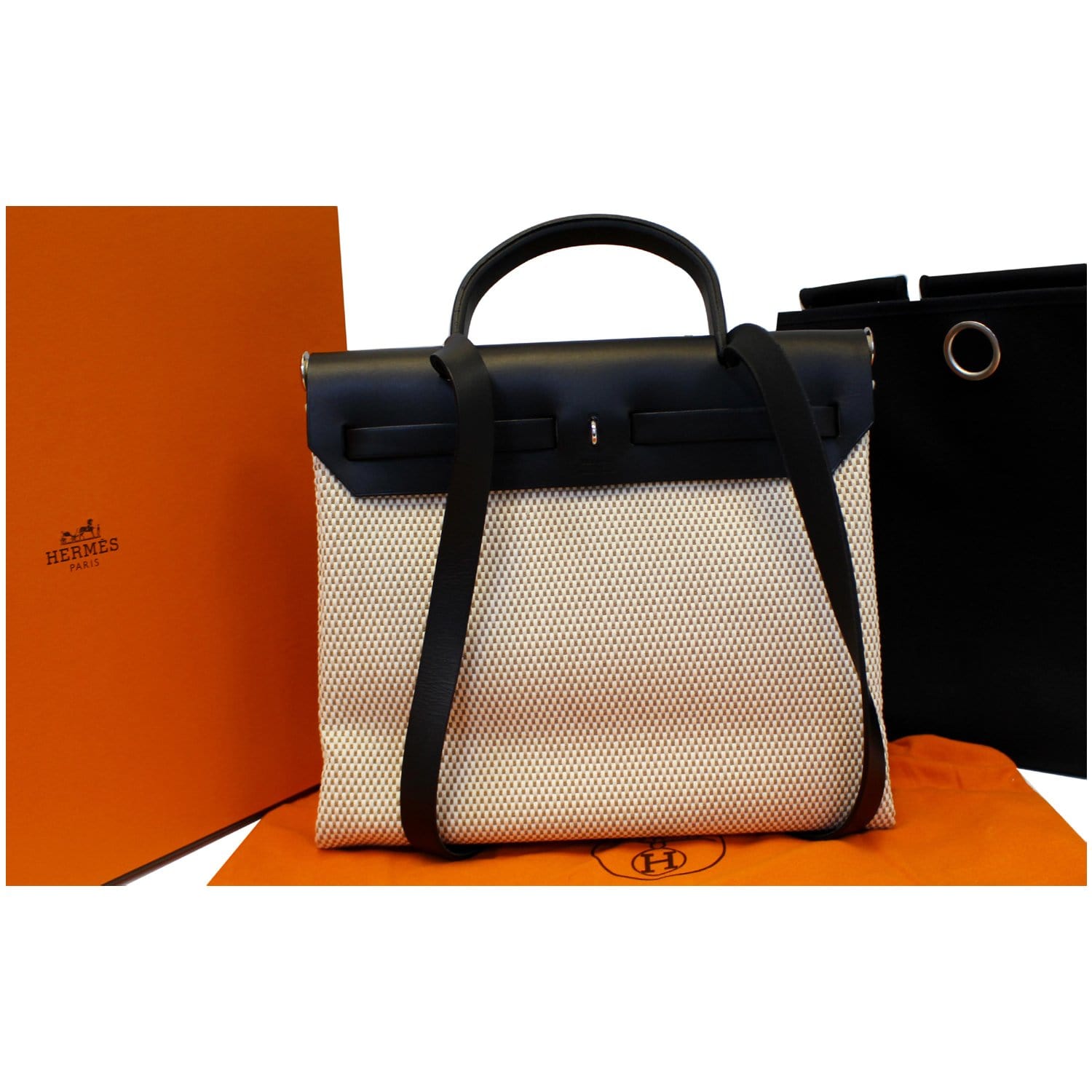 Hermes 30cm Natural Toile and Vache Calfskin Leather Herbag PM