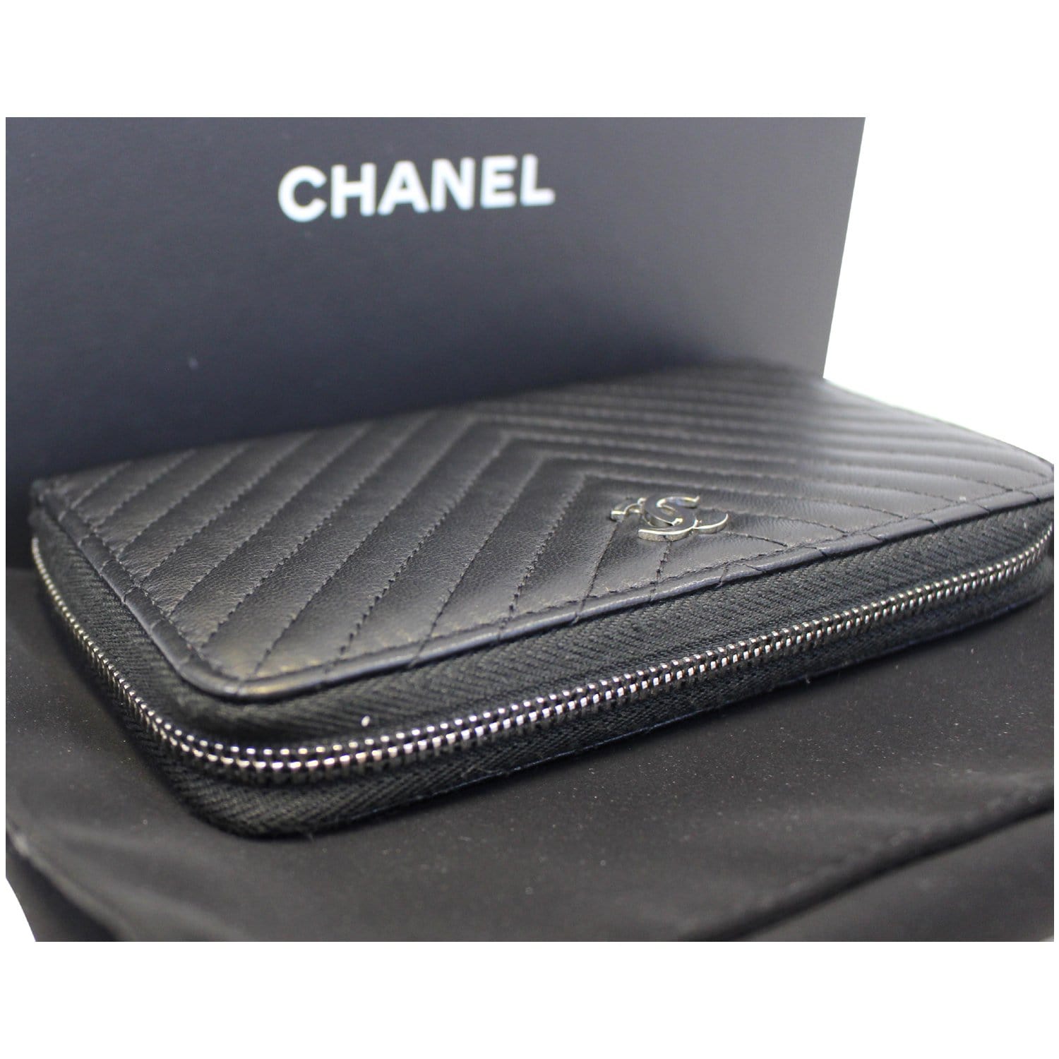 Chanel Zip Around Wallet Chevron Lambskin Small at 1stDibs