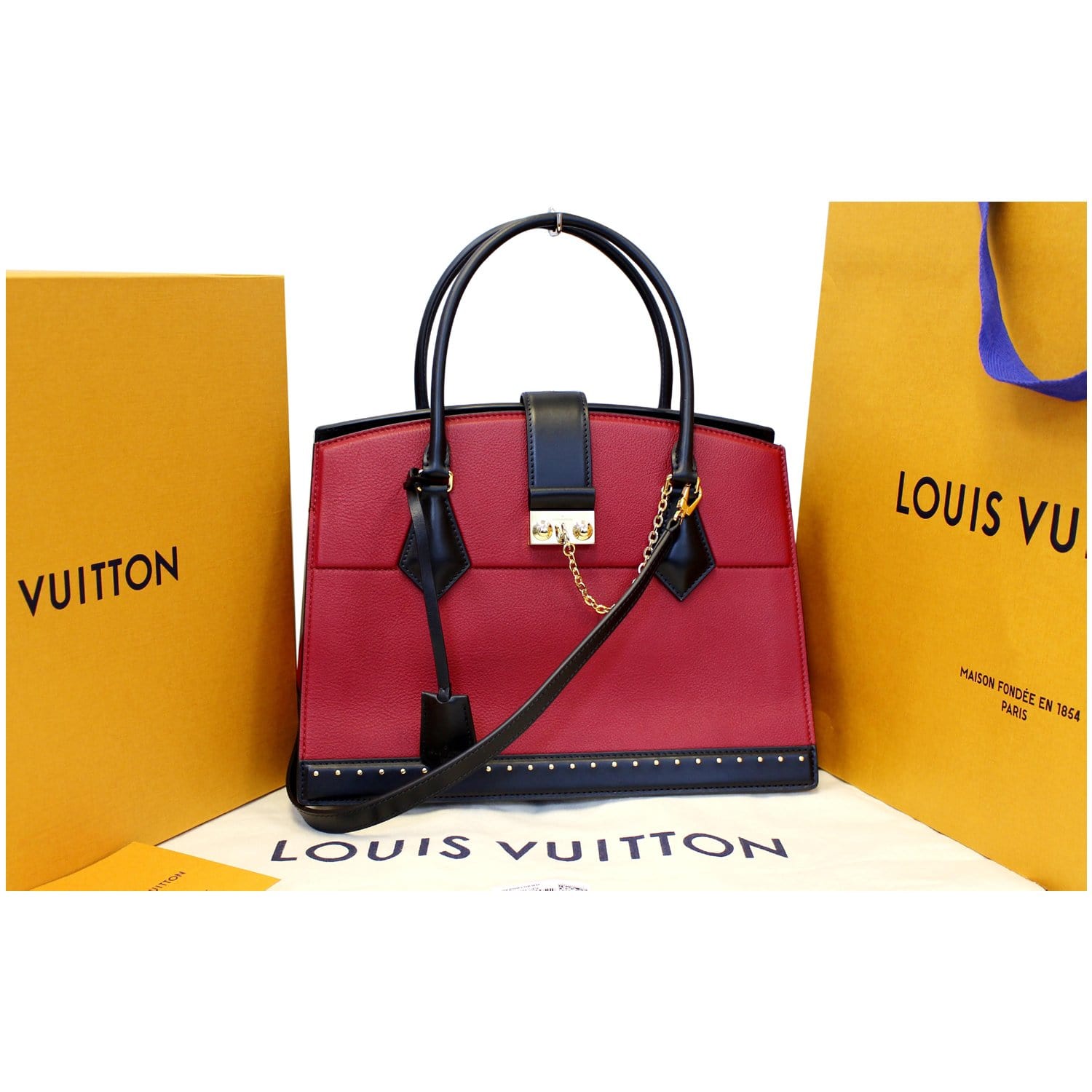 Louis Vuitton Cour Marly MM Calfskin Leather Bag Rouge