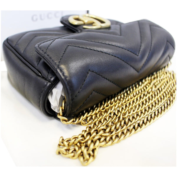 GUCCI GG Marmont Matelasse Black Leather Super Mini Crossbody Bag