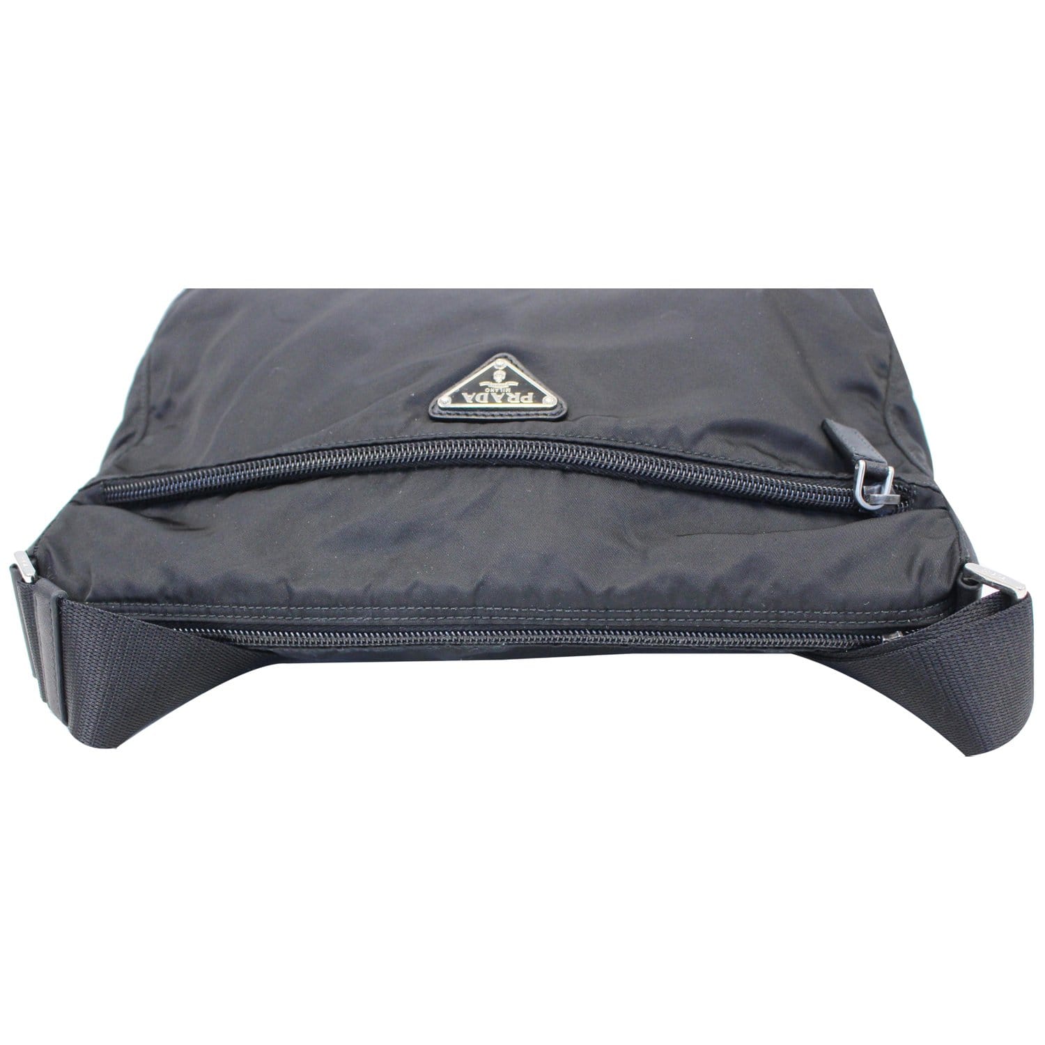 Prada Unisex Black Nylon Double-Pocket Large Crossbody Bag w/ Leather Strap