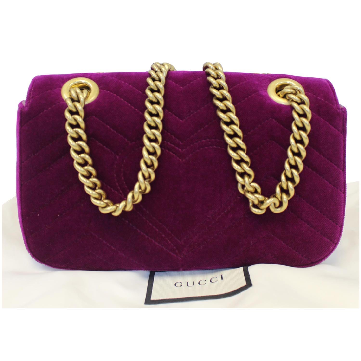 Gg marmont chain flap velvet crossbody bag Gucci Purple in Velvet - 31192992