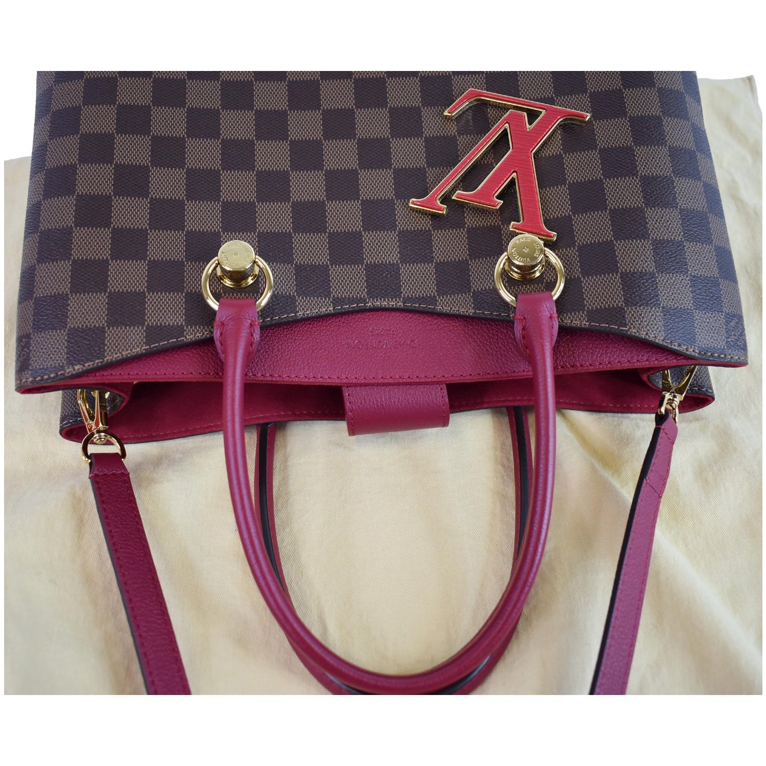  Louis Vuitton N40052 LV Riverside Damier 2-Way Shoulder Bag,  Handbag, Damier Canvas, Women's, Used, Brown x Red. Color indicated :  Rydovan : Clothing, Shoes & Jewelry