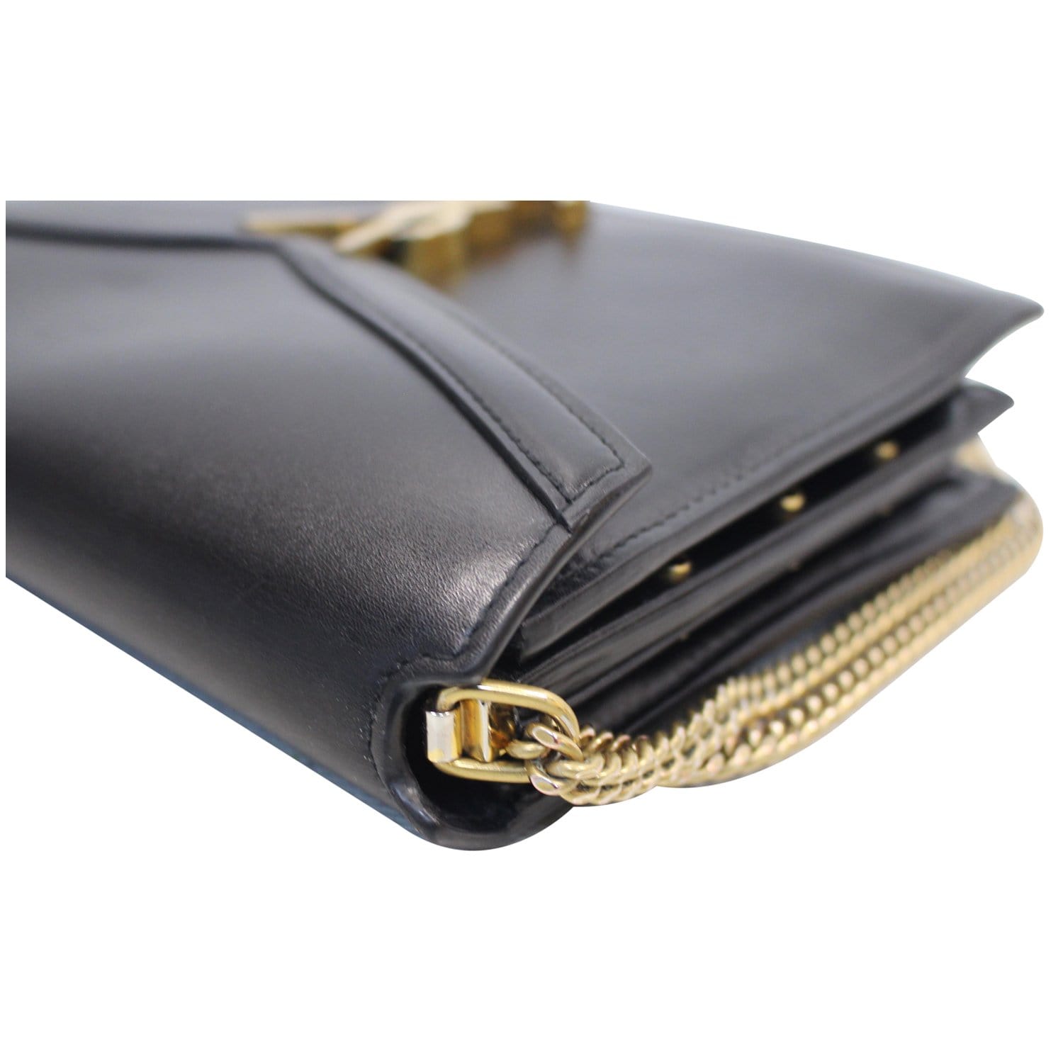 Black Cassandre-logo leather clutch bag