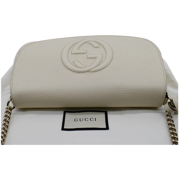 GUCCI Soho Chain Flap Leather Crossbody Bag White 536224