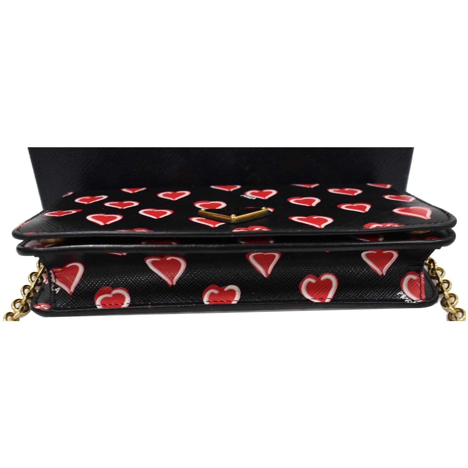 Prada Heart Print Saffiano Leather Mini-Bag- Black/Red