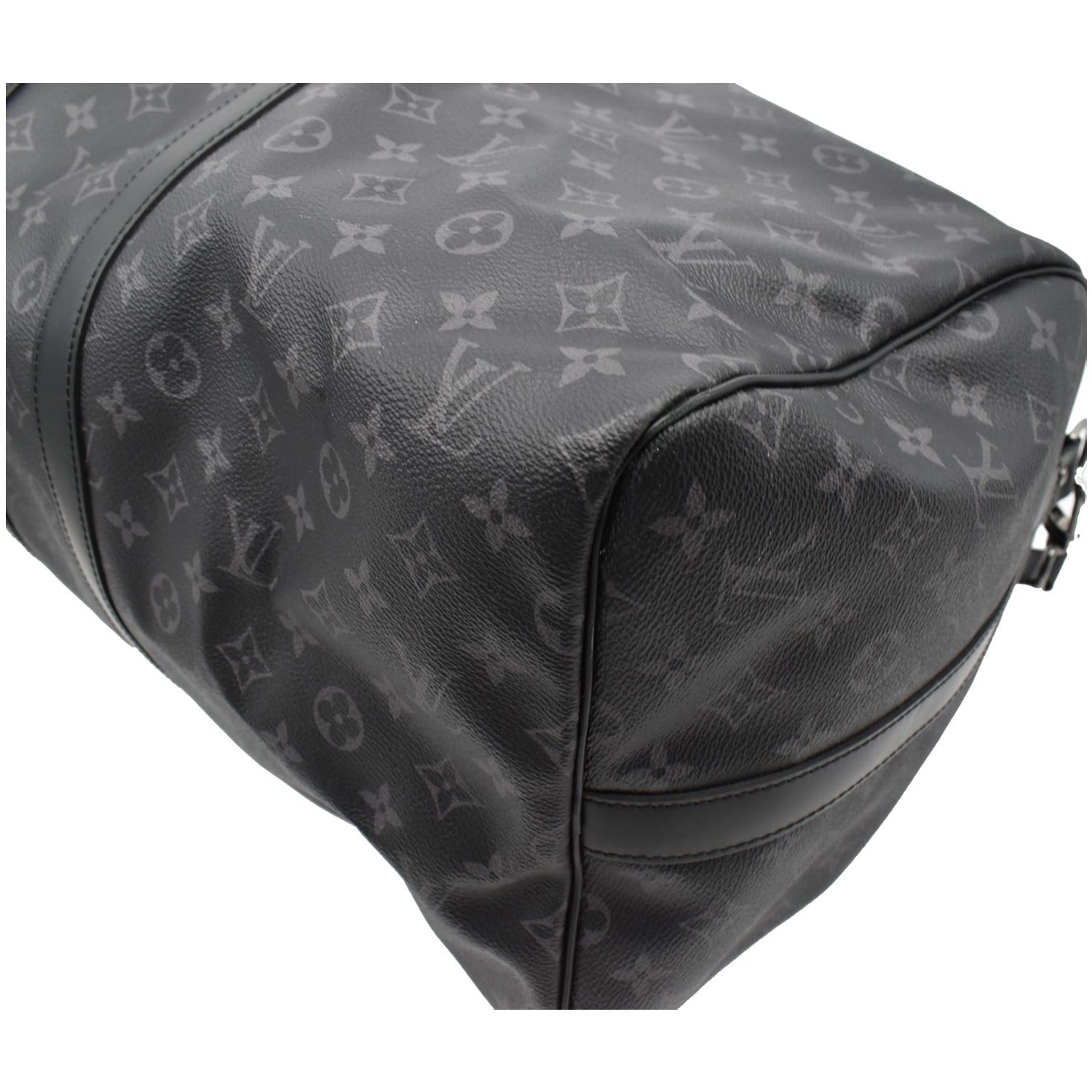 LOUIS VUITTON Monogram Eclipse Travel Bag silver buckle handle shoulder bag  black