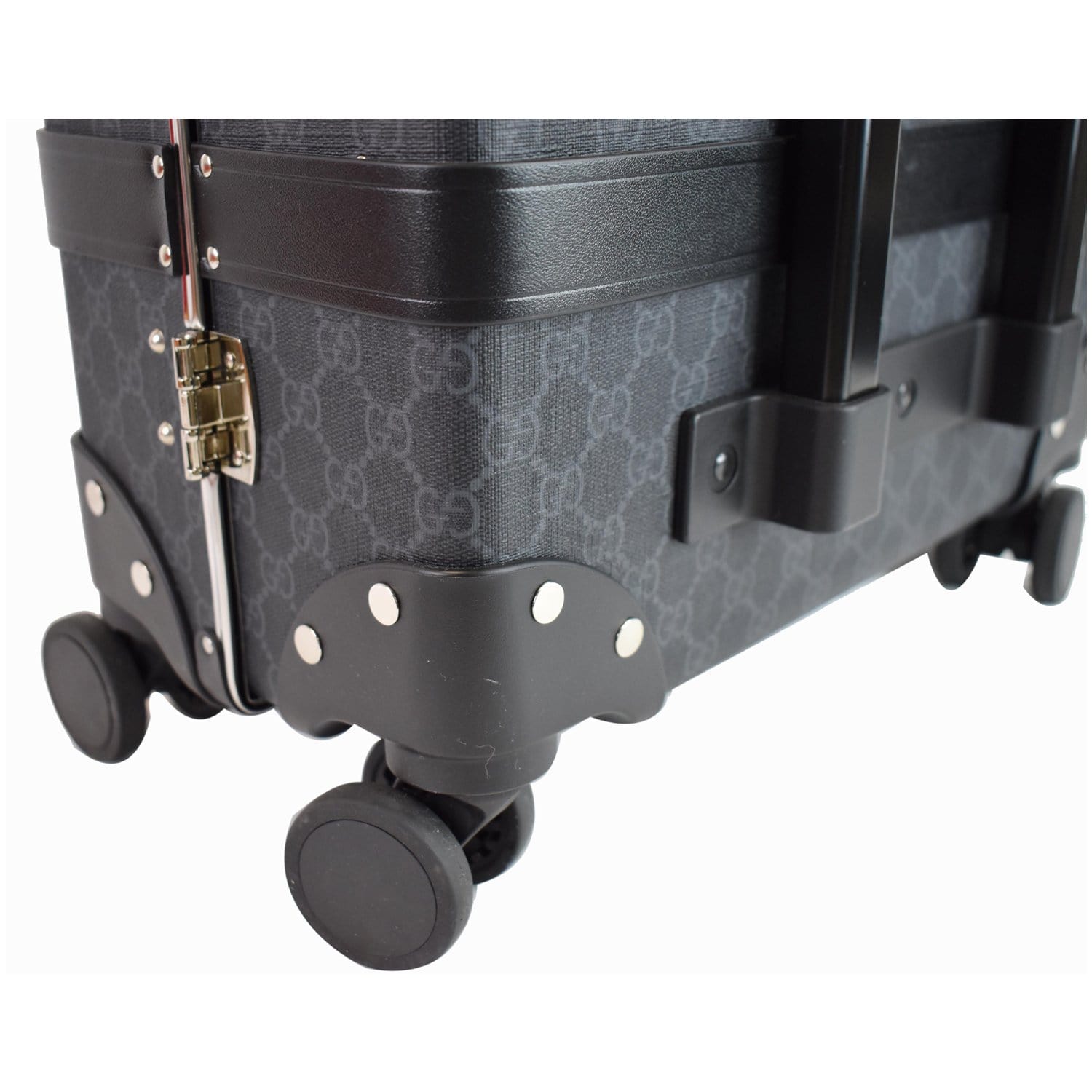 Rolling suitcase in goyardine and black leather, address…