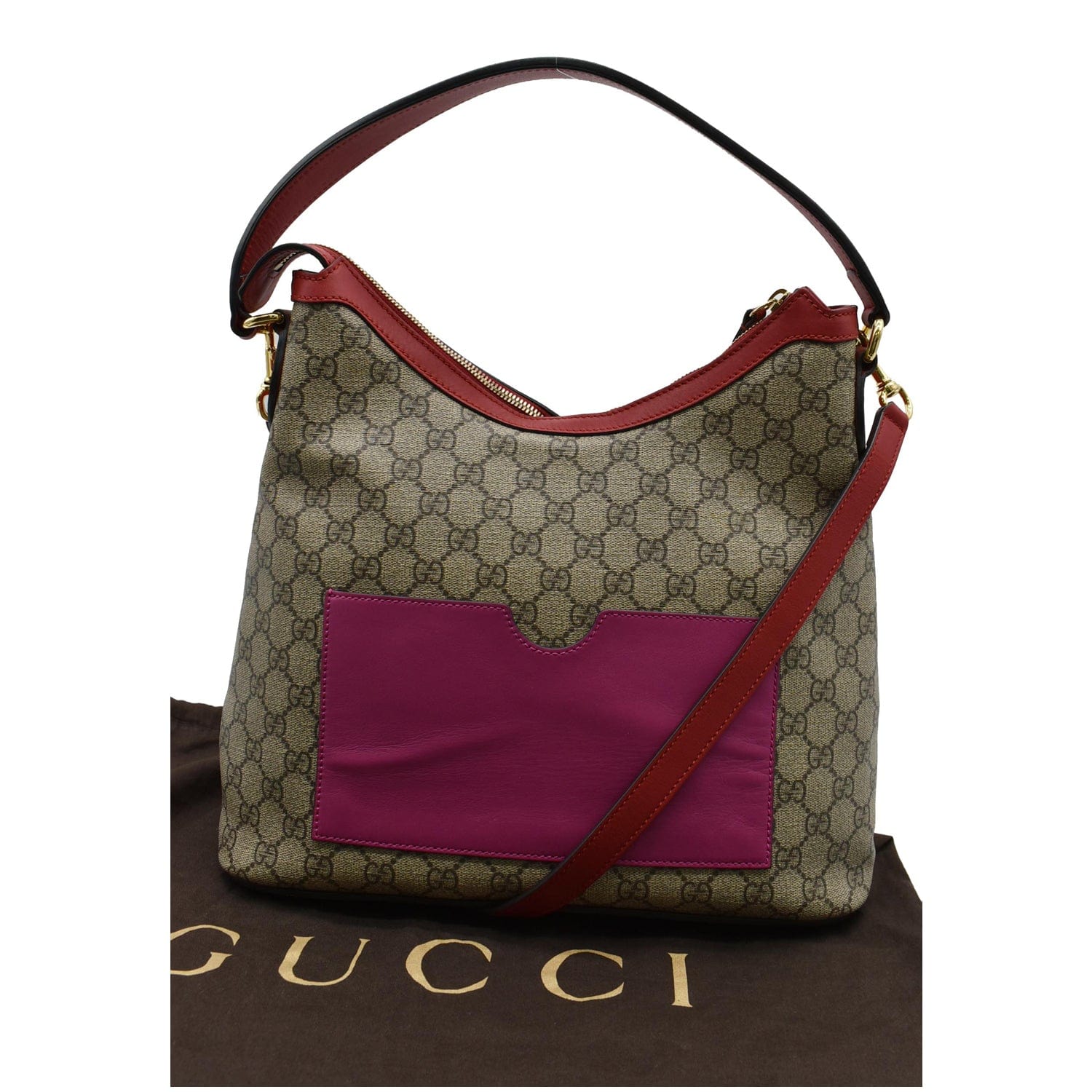 Gucci Handbag GG Supreme Monogram Canvas Linea A Red Pink Leather Hobo –  Debsluxurycloset
