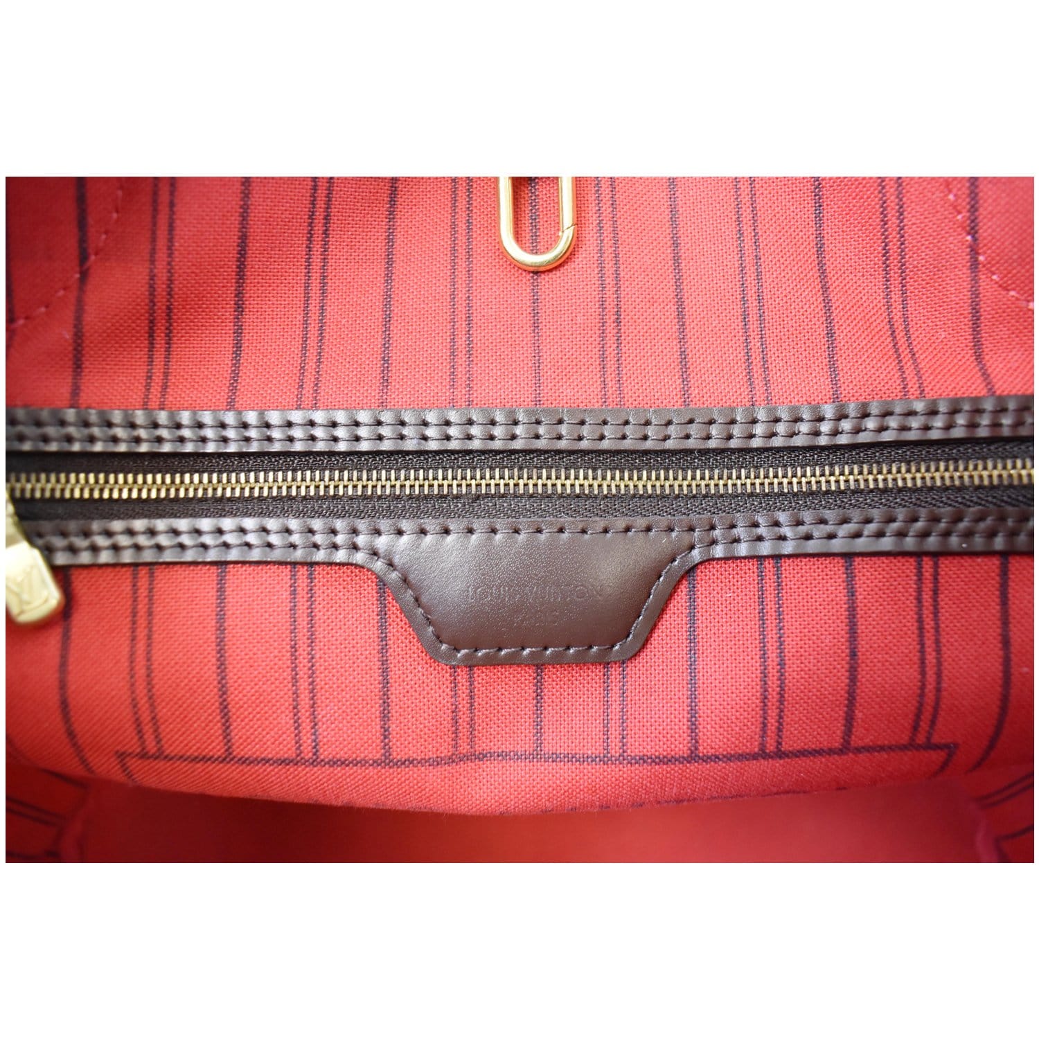 Louis Vuitton lv neverfull mm shopping carry bag original leather version  damier ebene with red int…
