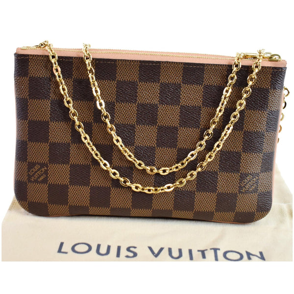 LOUIS VUITTON Double Zip Pochette Damier Ebene Crossbody Bag Brown