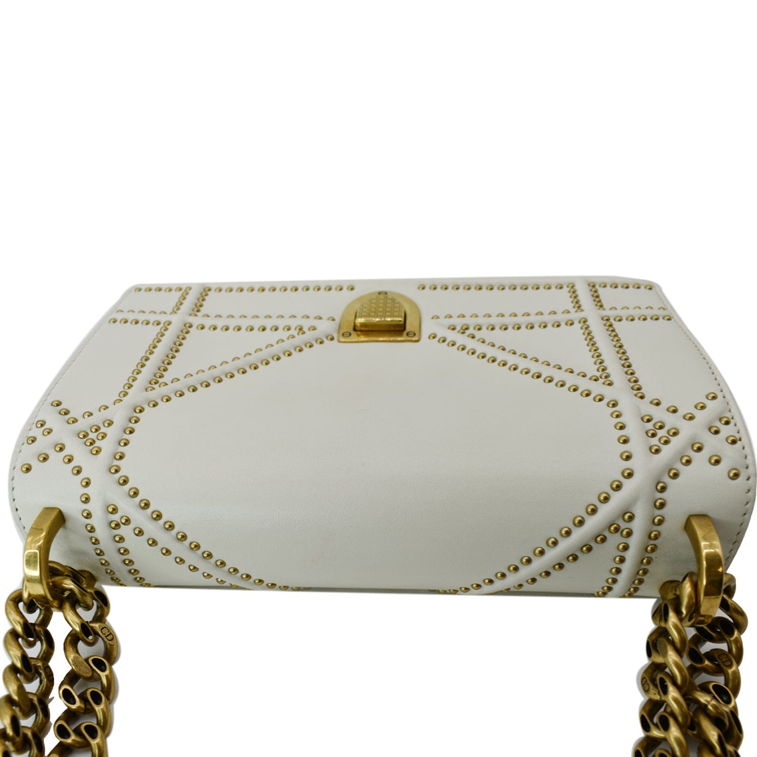 CHRISTIAN DIOR Small Diorama Studded Leather Flap Shoulder Bag White