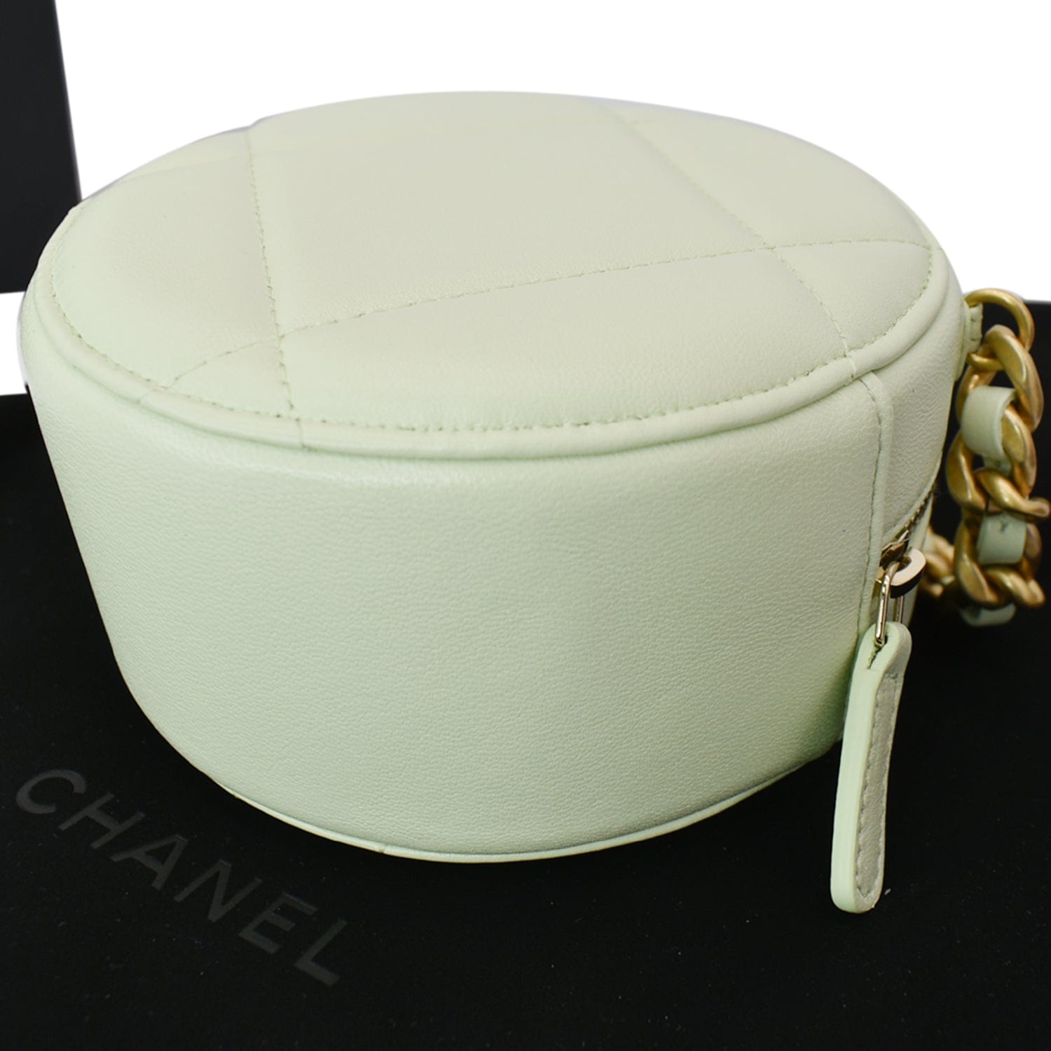 CHANEL 19 Round Clutch Chain Shoulder Bag Leather Green AP0945