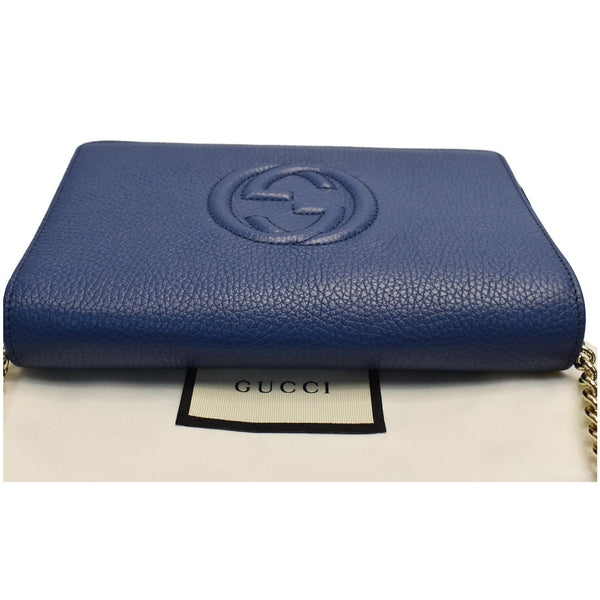 GUCCI Mini Soho Pebbled Leather Wallet On Chain Bag Blue 598211