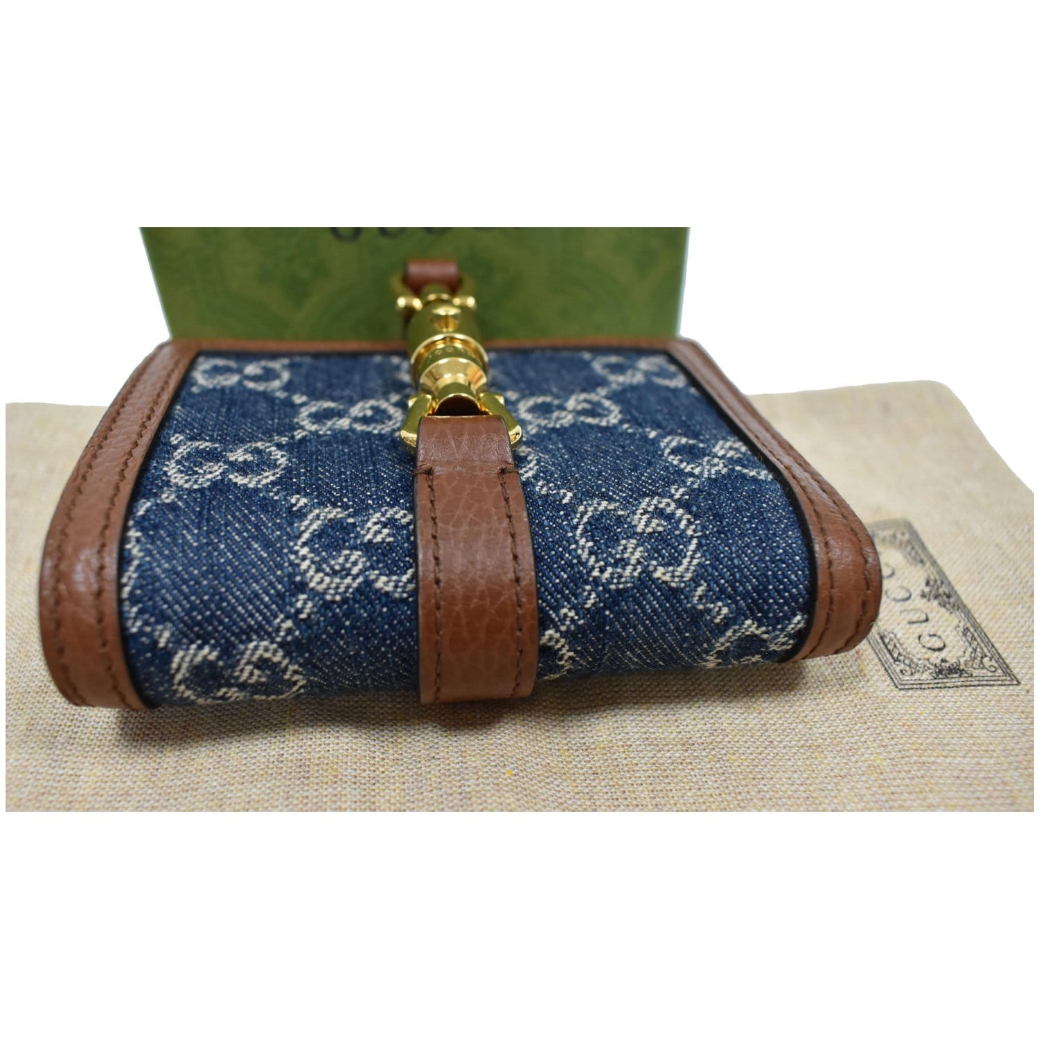 Gucci Jackie 1961 GG Monogram Blue Denim Wallet on Chain Crossbody Bag  652681