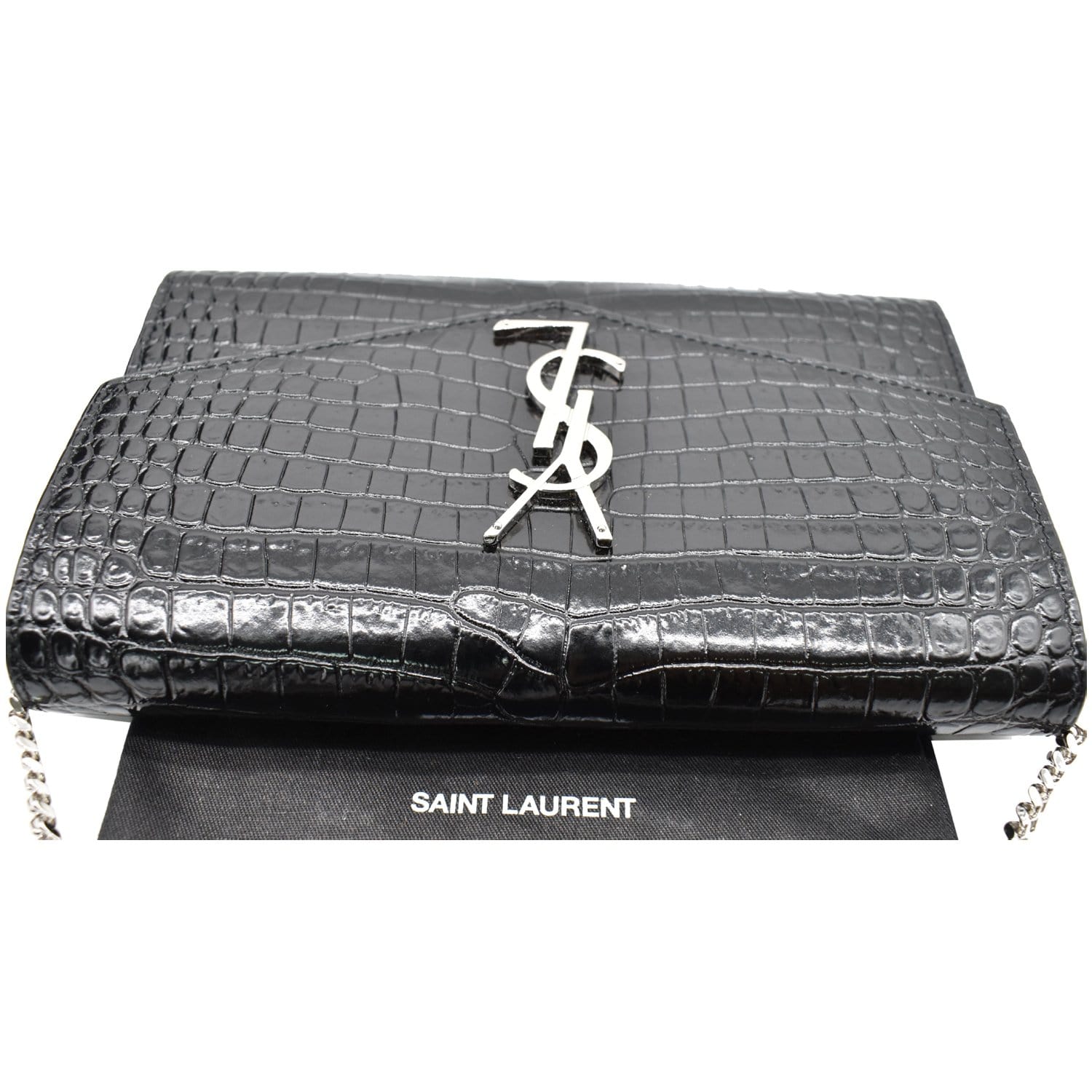 Saint Laurent Black Croc Embossed Leather Uptown Wallet on Chain Saint  Laurent Paris