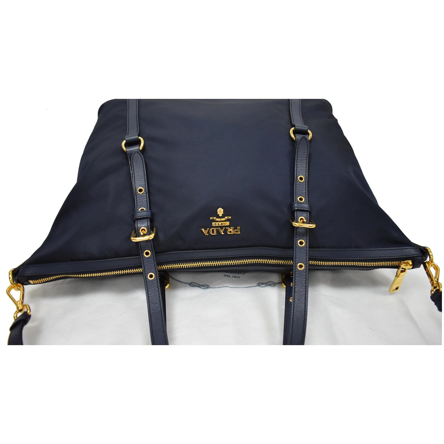 Prada Navy Blue Tessuto and Saffiano Leather Crossbody Bag