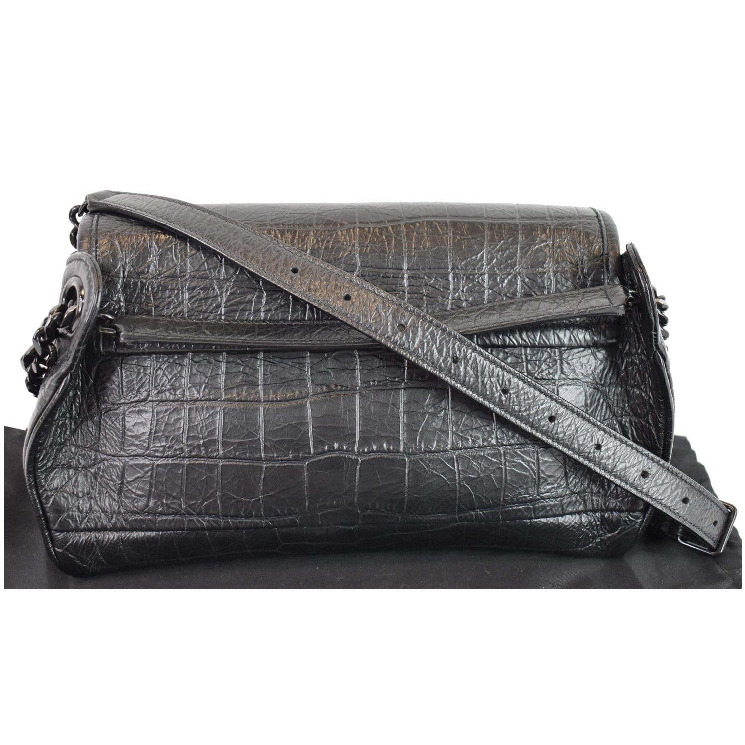 YSL Croc Embossed Leather Shoulder Bag