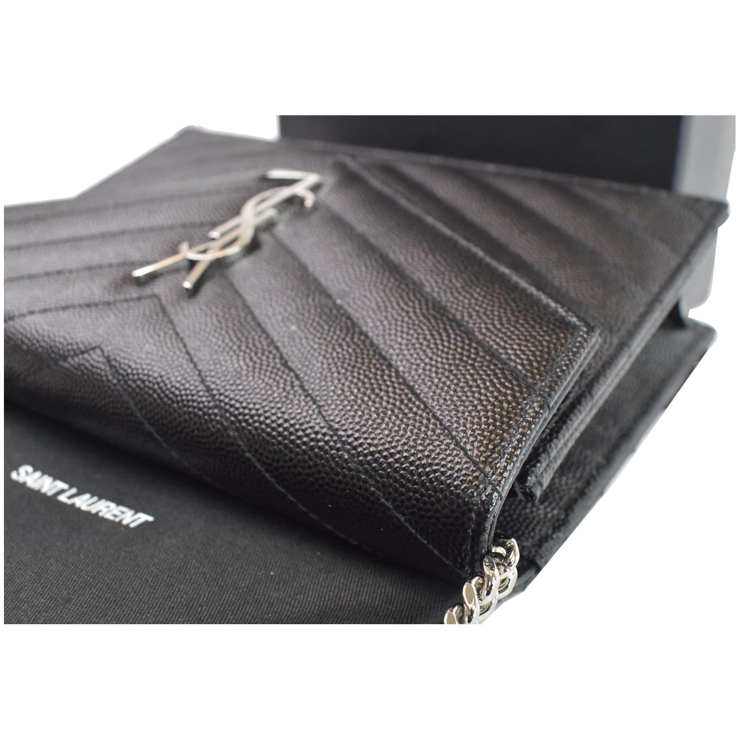 YSL Saint Laurent Wallet on a Chain WOC Crossbody Bag Black Silver