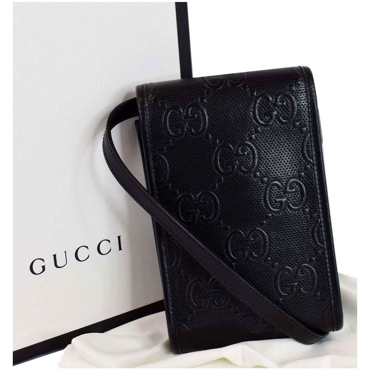 Tas Gucci Mini Embossed Black Monogram Shoulder Bag
