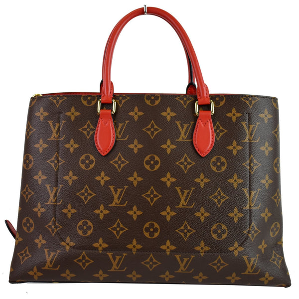 LOUIS VUITTON Flower Monogram Canvas Tote Shoulder Bag Red