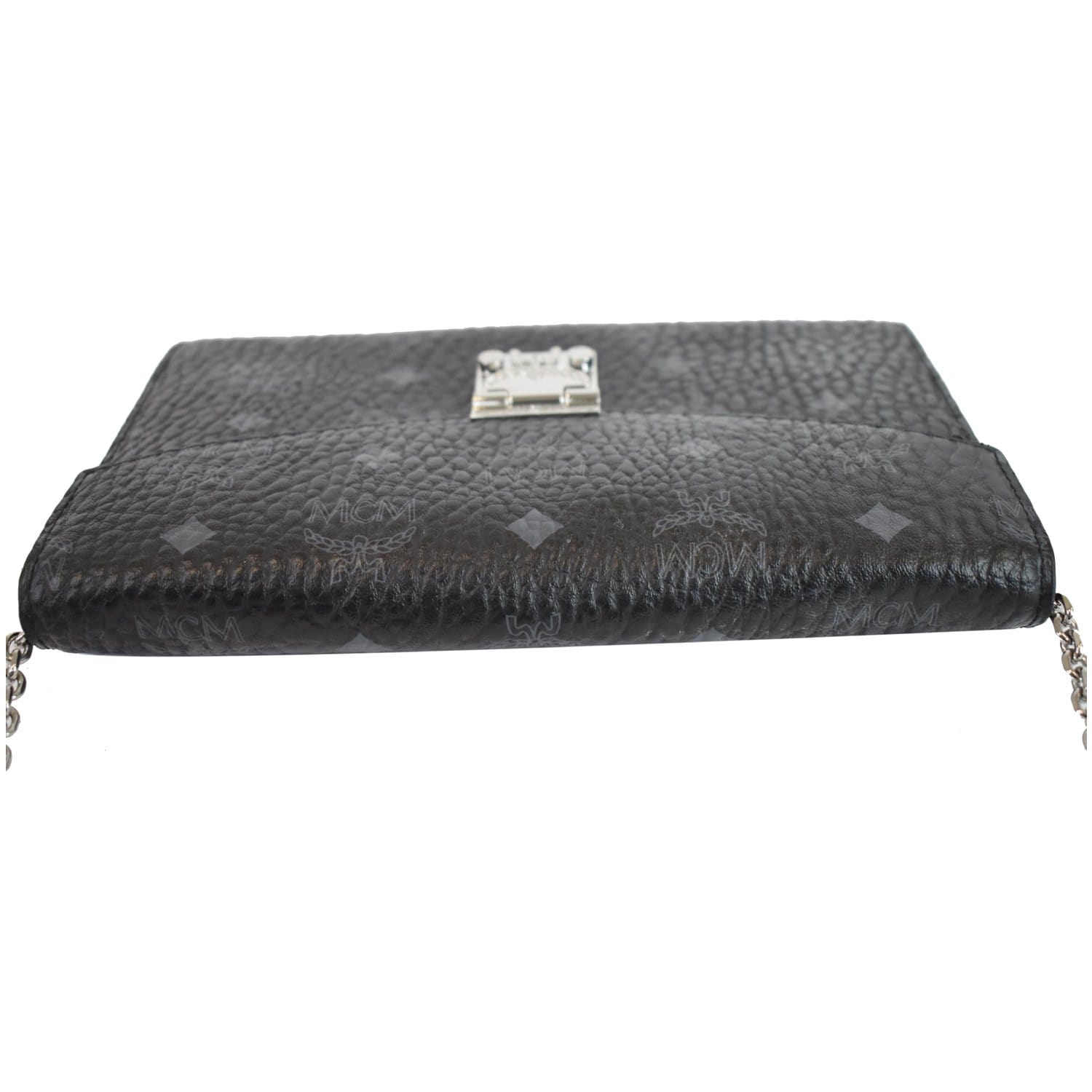 Authentic MCM Millie Visetos Black Pouch Clutch Bag Wallet On The Chain NEW  Rare