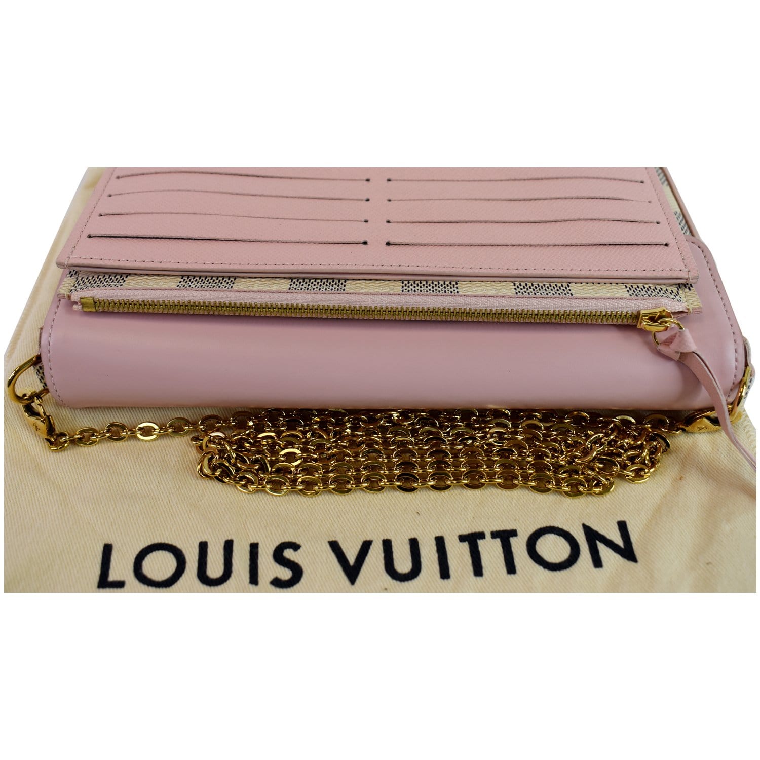 Louis Vuitton Felicie Damier Azur Rose Ballerine Chain White