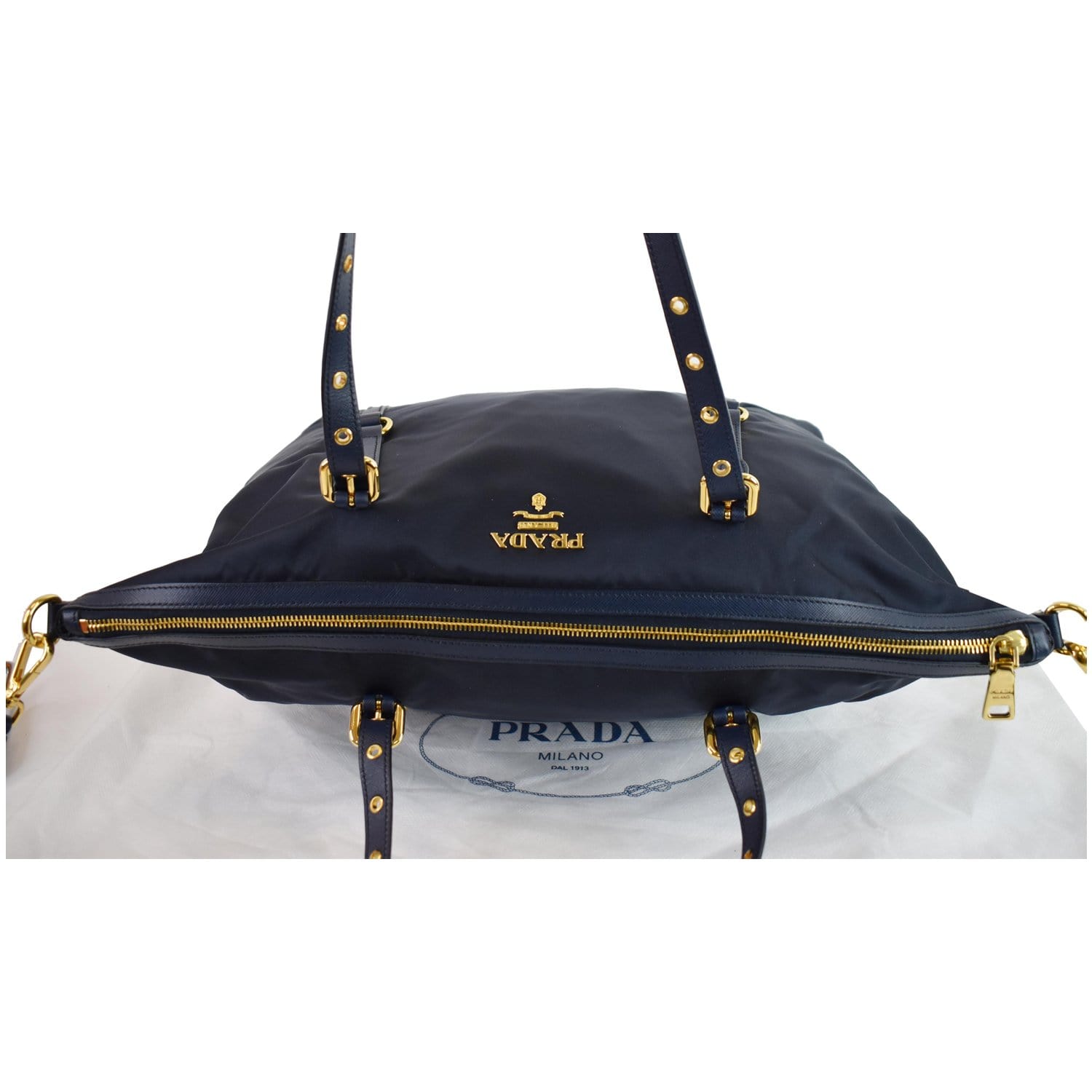 PRADA Tessuto CITY NYLON Triple Compartmen Dark BLUE Shoulder Bag #29  Authentic!