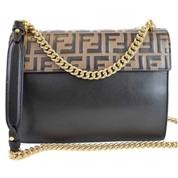 FENDI Kan I FF Logo Embossed Leather Crossbody Bag Brown