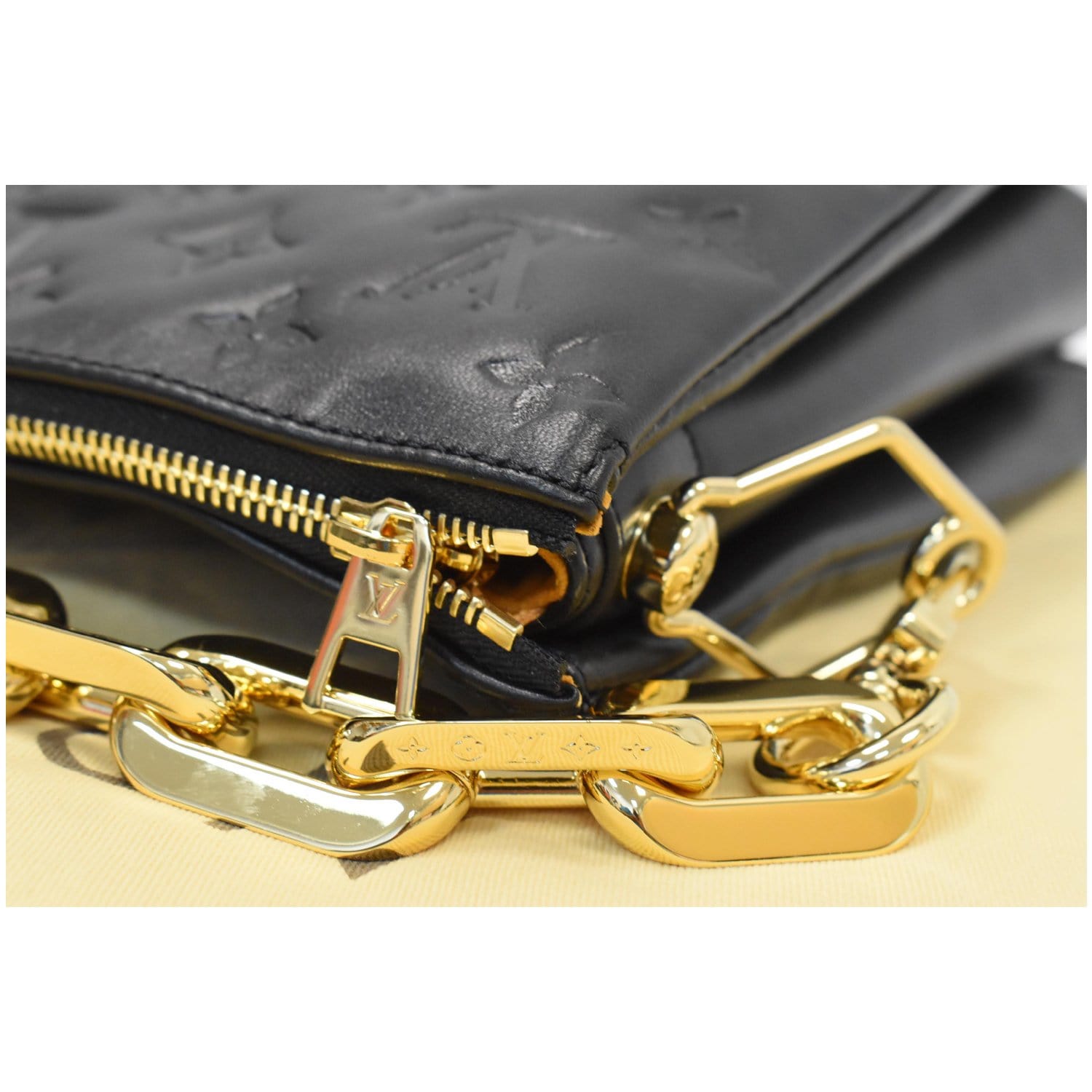 Louis Vuitton Black Embossed Monogram Lambskin Leather Coussin MM Crossbody  Bag