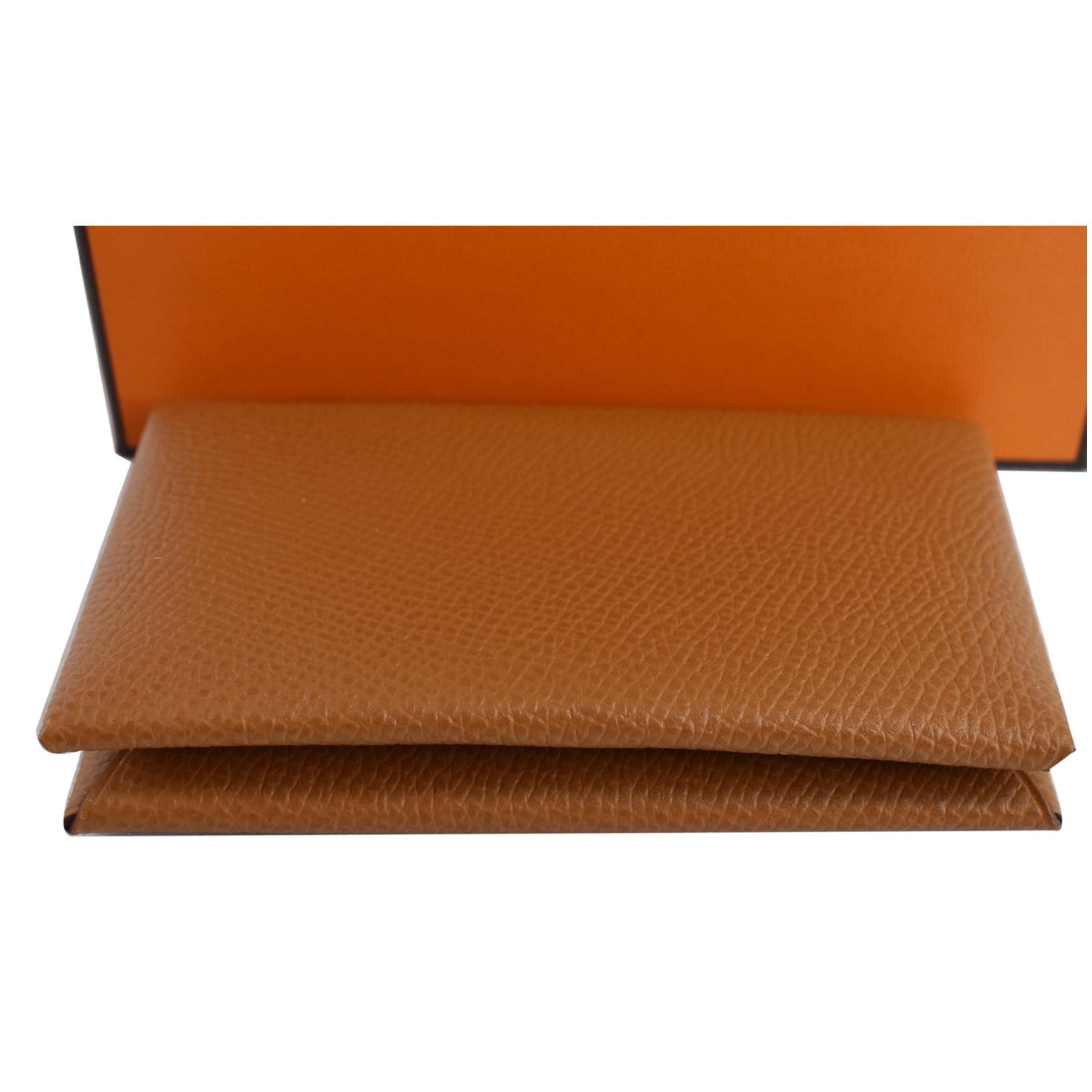 Hermes Calvi Duo Card Holder in Gold, Brown Epsom Leather, Brand New