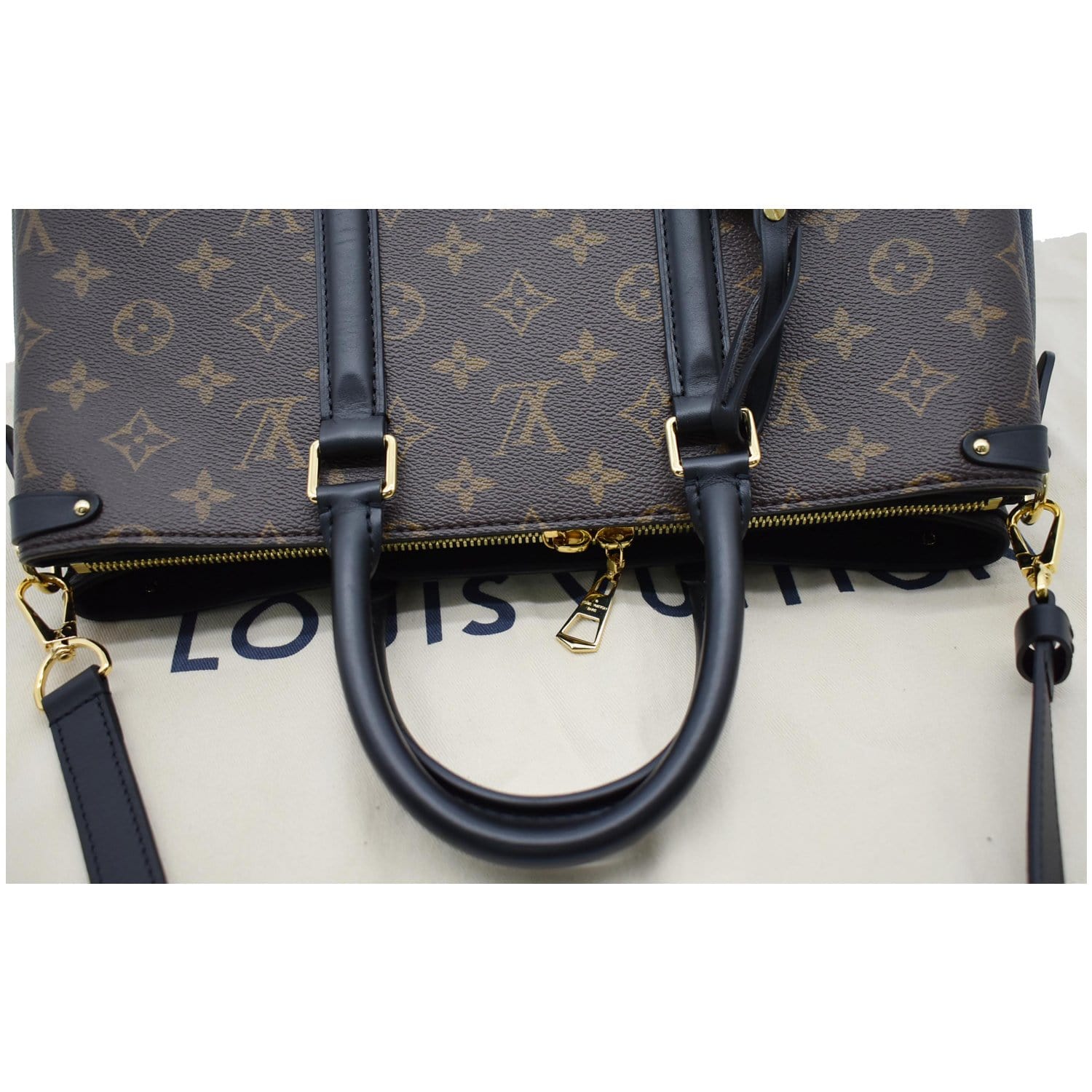 Louis Vuitton Black Leather & Monogram Canvas Soufflot MM, myGemma
