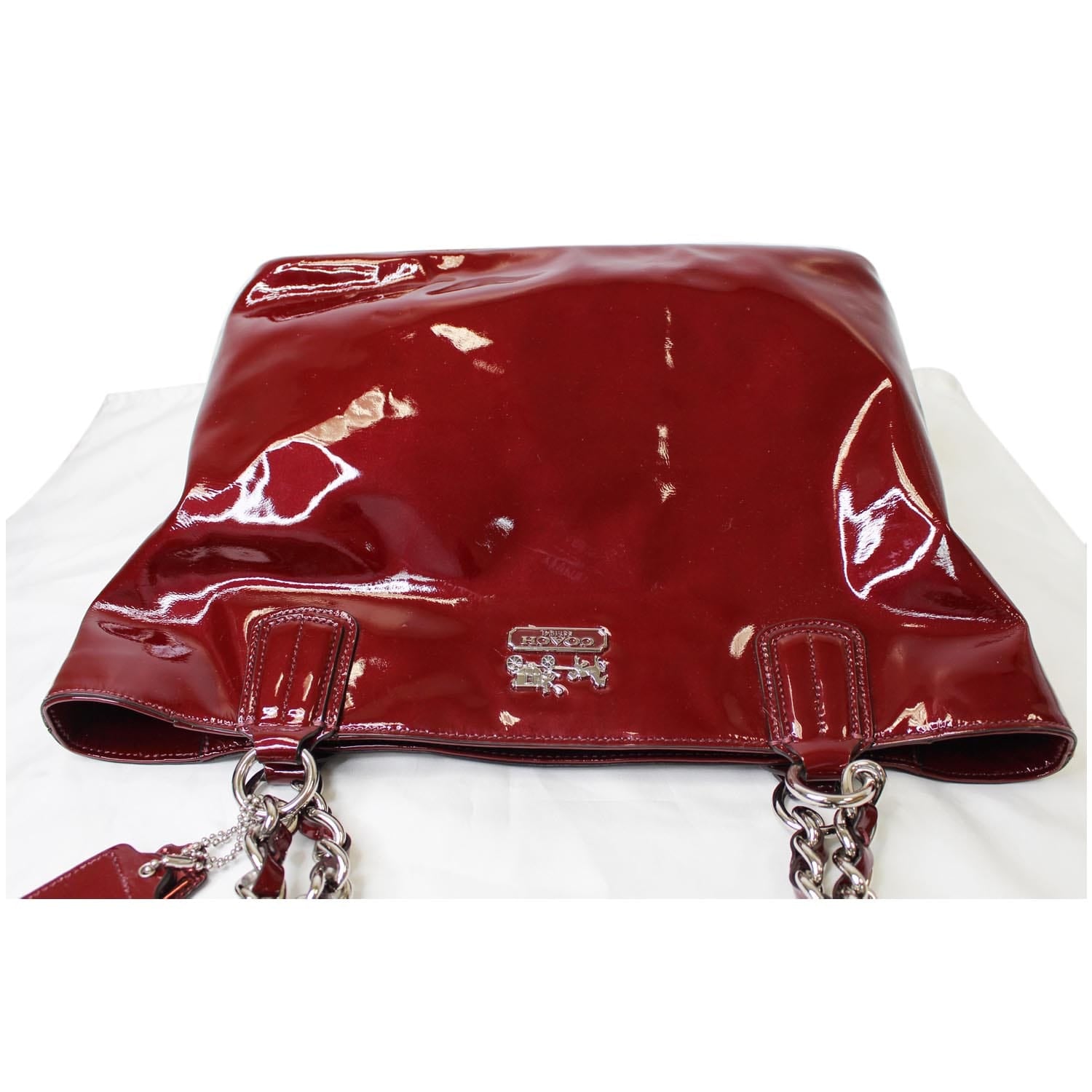 Coach Dark Red Signature Embossed Patent Leather Handbag