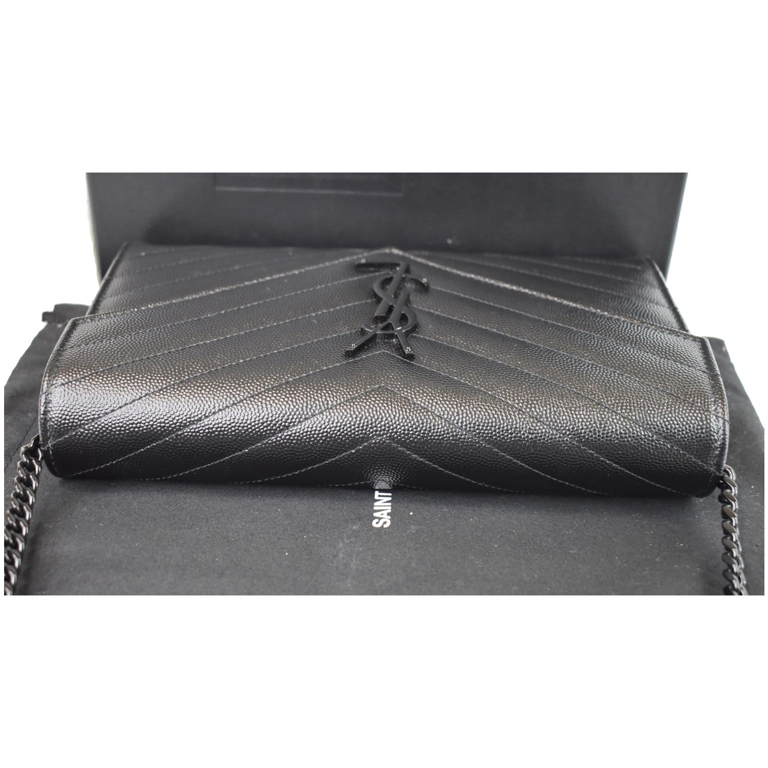 YSL Saint Laurent Wallet On Chain Bag Gray Silver Grain De Poudre